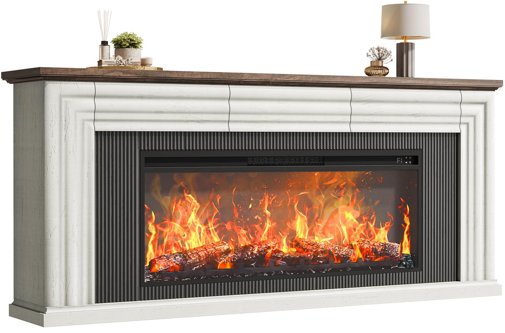 70'' TV Stand with 42'' Electric Fireplace, 3 Drawers, Distressed White H629263