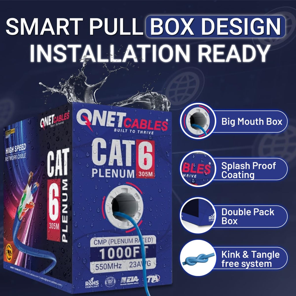 Blue Cat6 Plenum 1000ft 23AWG UTP Ethernet Cable D2369