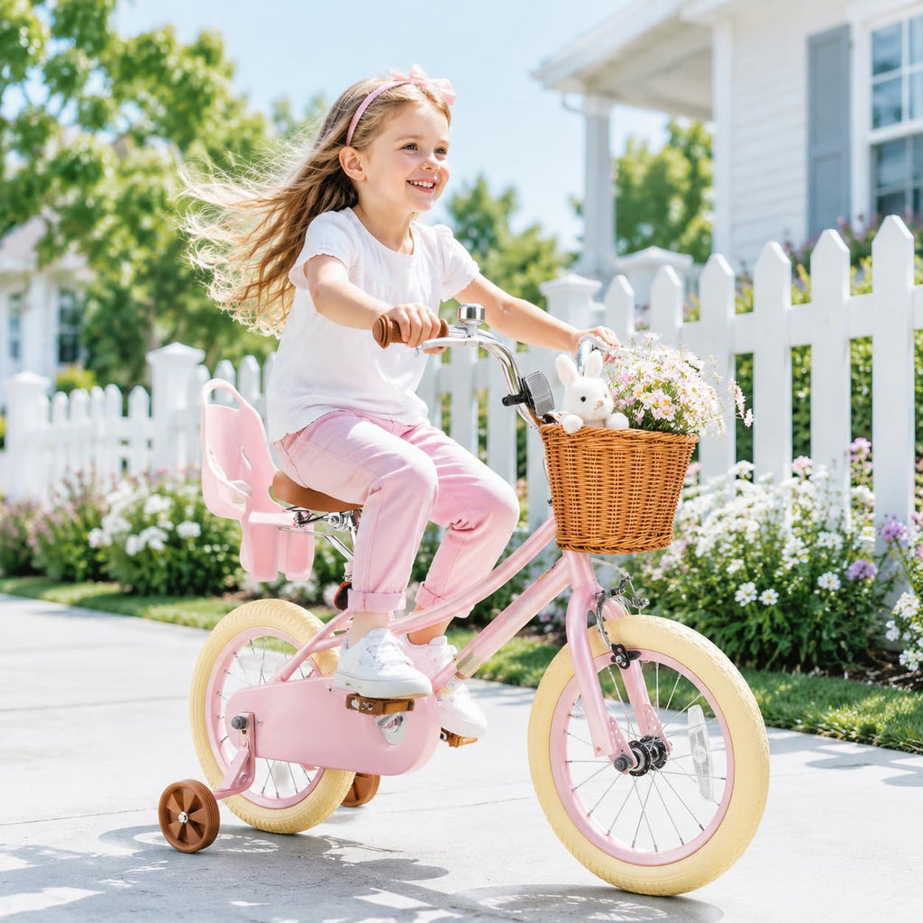 Kids Bike with Training Wheels, Basket and Streamers K374051