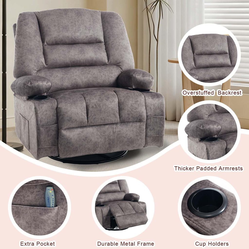 Oversized Grey Swivel Rocking Recliner Chair M39053