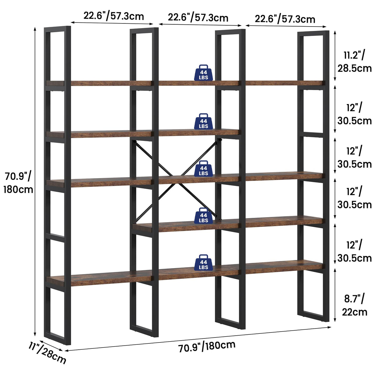 5 Tier Rustic Brown Bookshelf H12074
