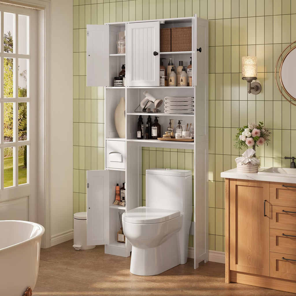 Over The Toilet Storage Cabinet with Five Doors White E1980