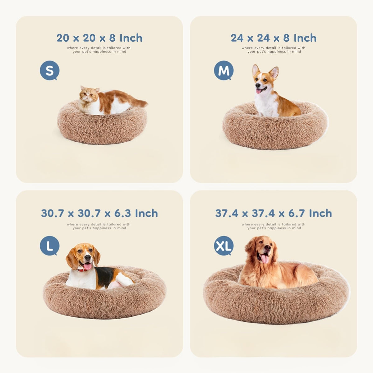 30.7 Inch Fluffy Faux Fur Plush Dog Bed A64068