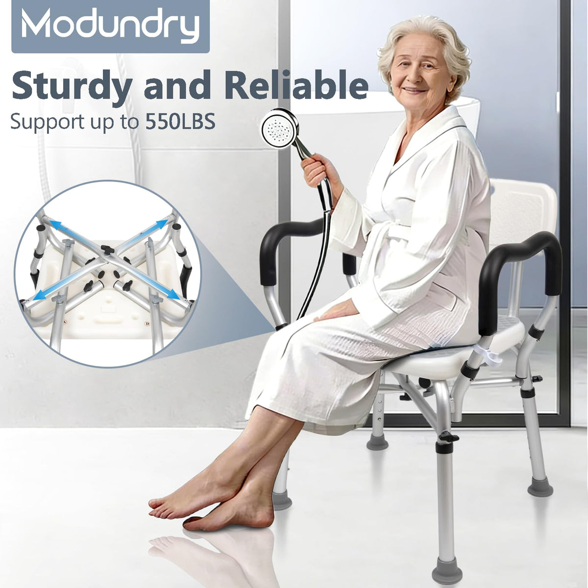 Adjustable Shower Chair with Arms & Back, 550 lb, Gray Z1160