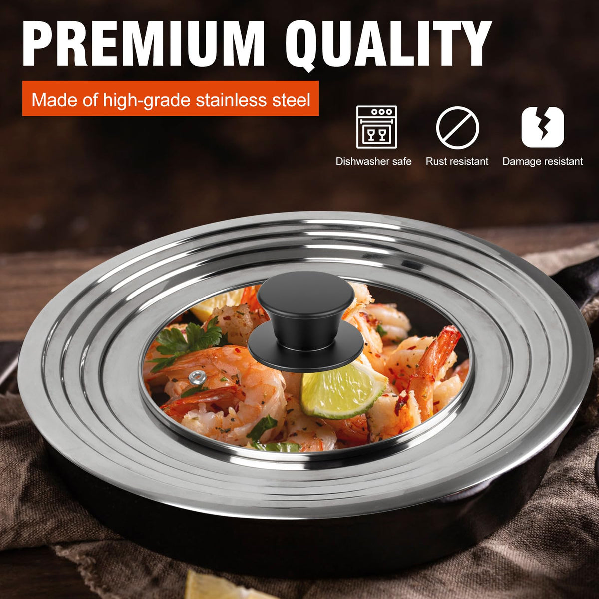Universal Lid for Pots and Pans Skillets 8.2-12.5 Inch Stainless Steel F42593