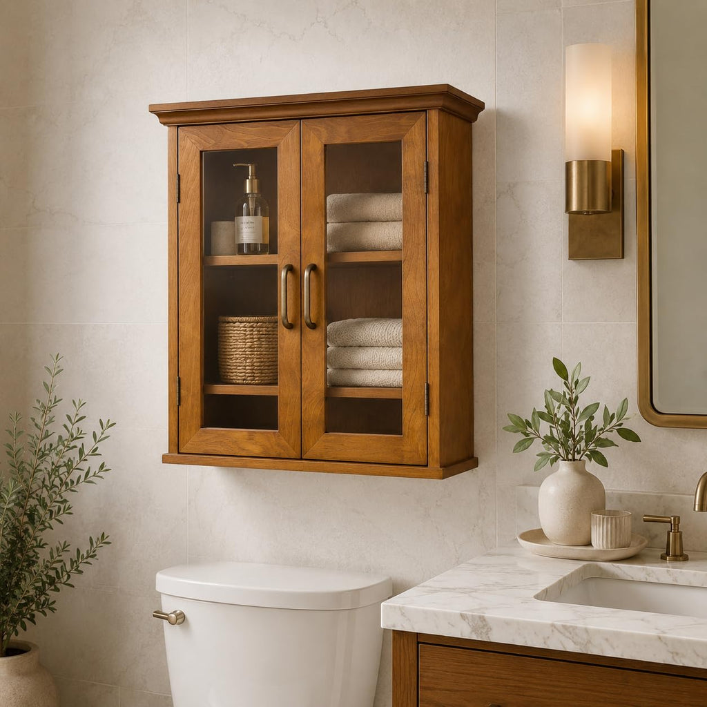 Wooden Over The Toilet Bathroom Medicine Cabinet with 2 Adjustable Shelves M414100