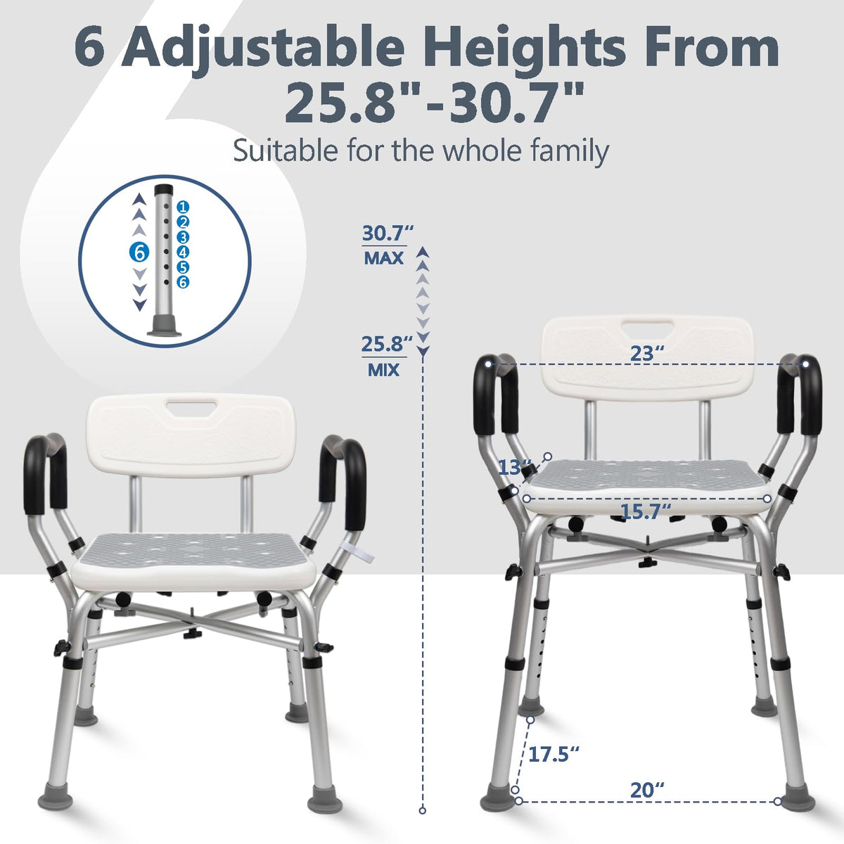 Adjustable Shower Chair with Arms & Back, 550 lb, Gray Z1160