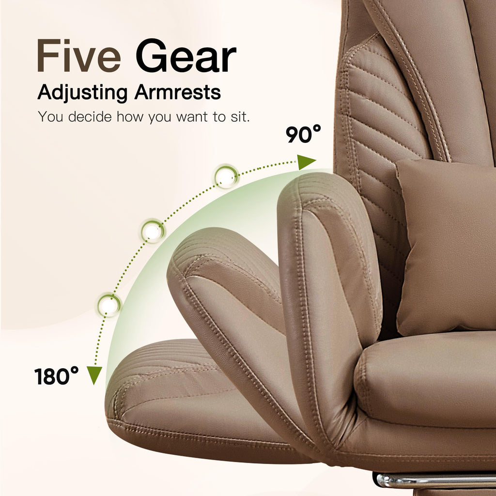 Cross Legged Office Chair with Flip Armrest and Footrest Brown E212