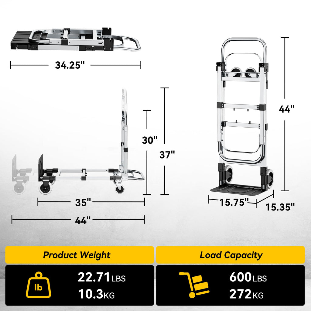 3-in-1 Folding Hand Truck 600LBS Heavy Duty Convertible Cart E773539