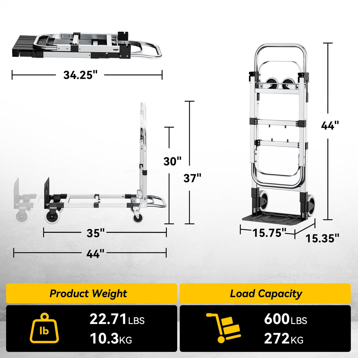 3-in-1 Folding Hand Truck 600LBS Heavy Duty Convertible Cart E773539