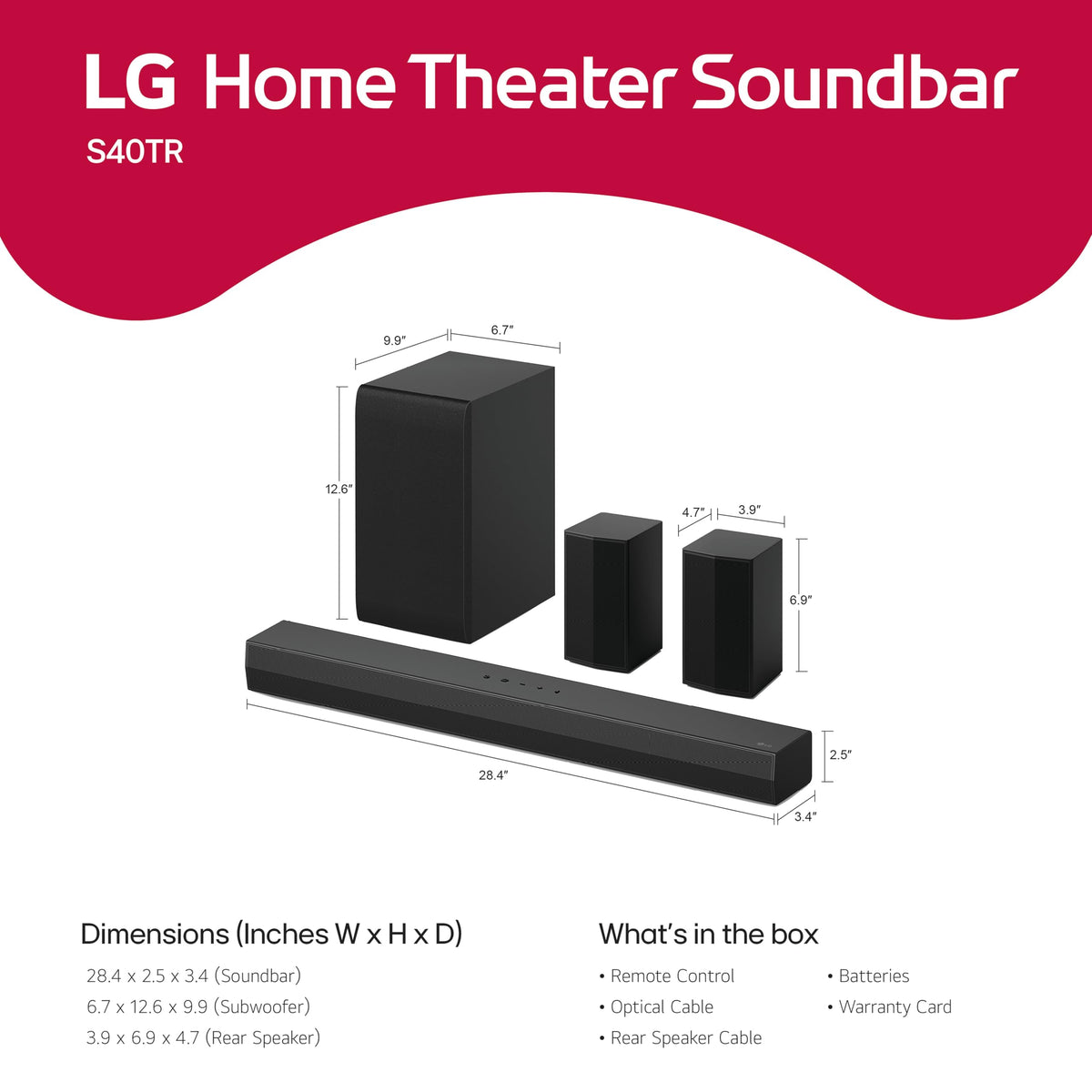 4.1 ch. Home Theater Soundbar with Rear Surround Speakers and Wireless Subwoofer A161