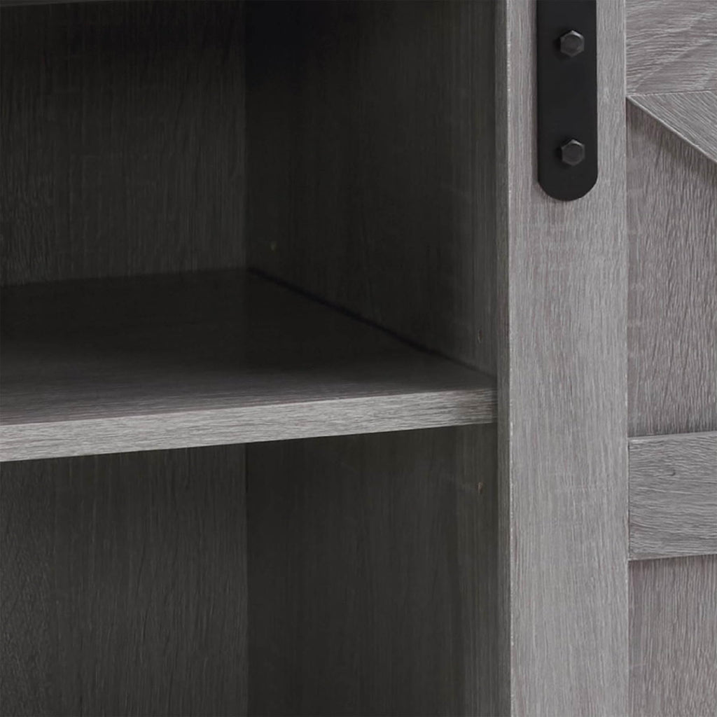 Grey Wood TV Stand with Sliding Barn Doors and 4 Drawers K464020
