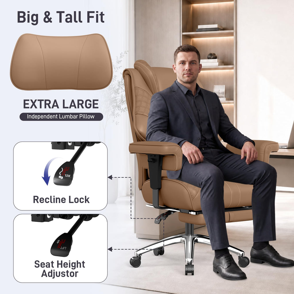 Big and Tall Executive Office Chair with Footrest and Lumbar Support B782471