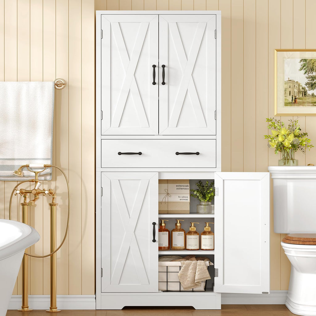 White Storage Cabinet with 2 Adjustable Shelves and Drawer M279403