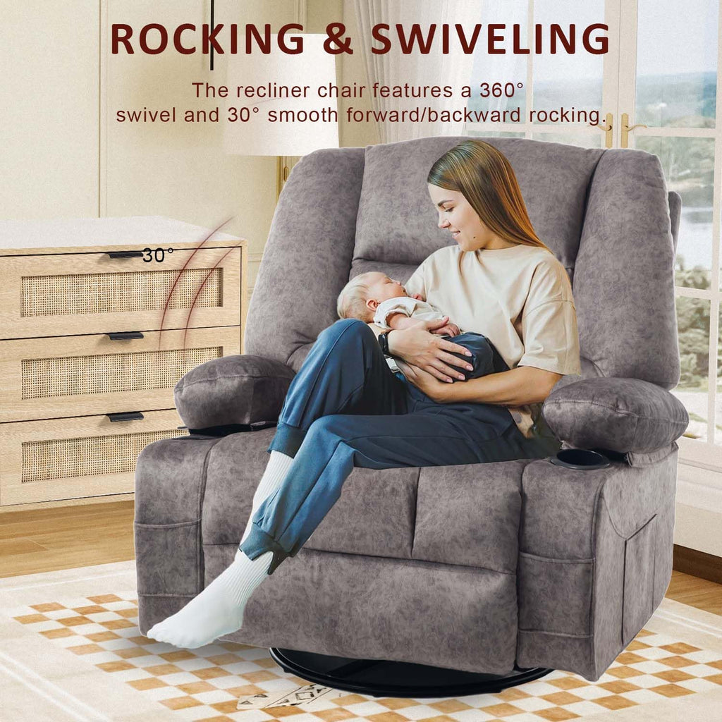Oversized Grey Swivel Rocking Recliner Chair M39053