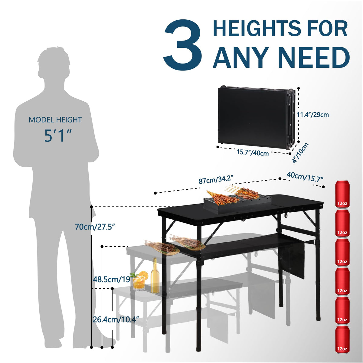 3 ft Folding Camping Table Y49667