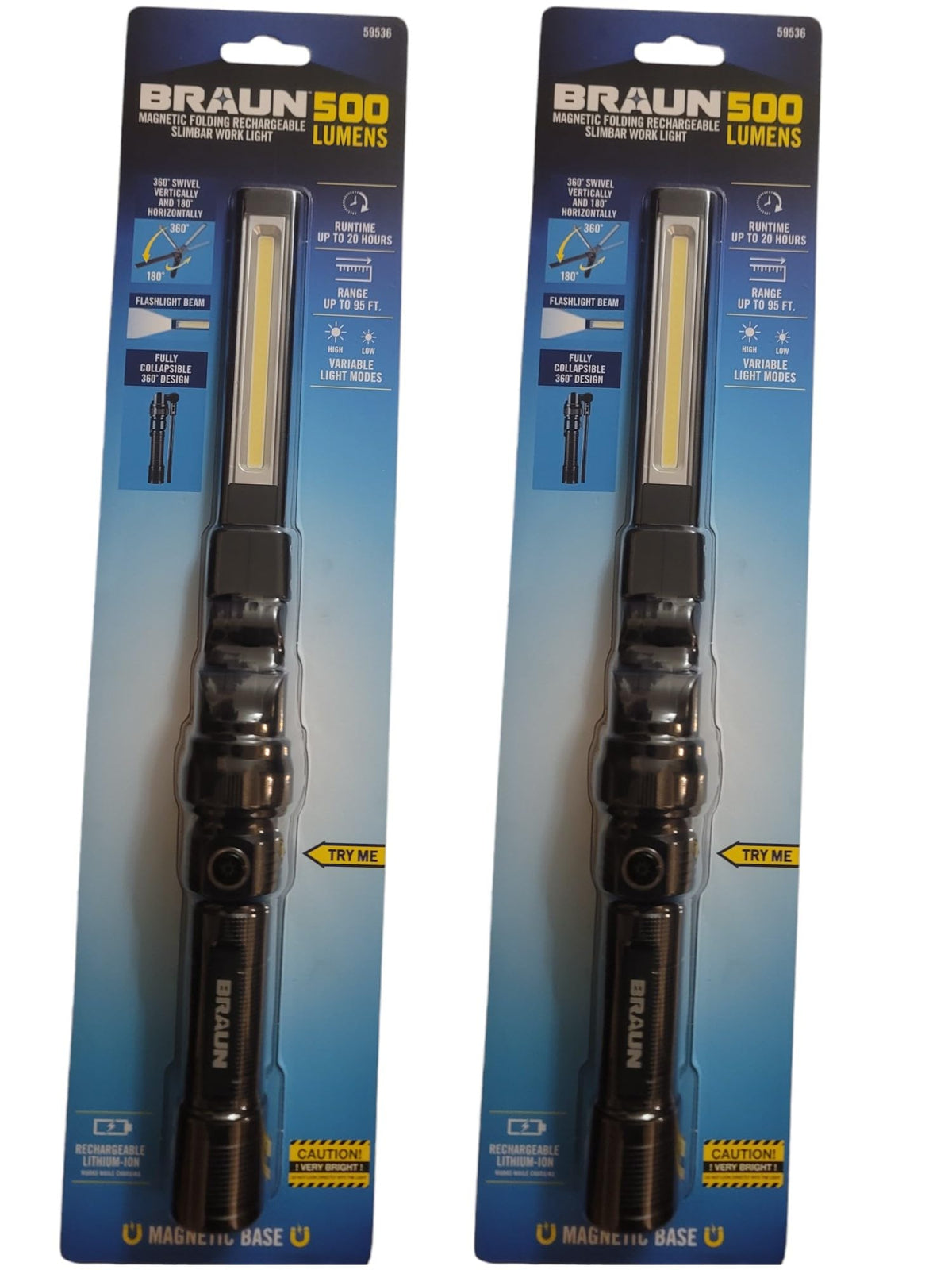 500 Lumen LED Rechargeable Magnetic Foldable Work Light 2 Pack N6575