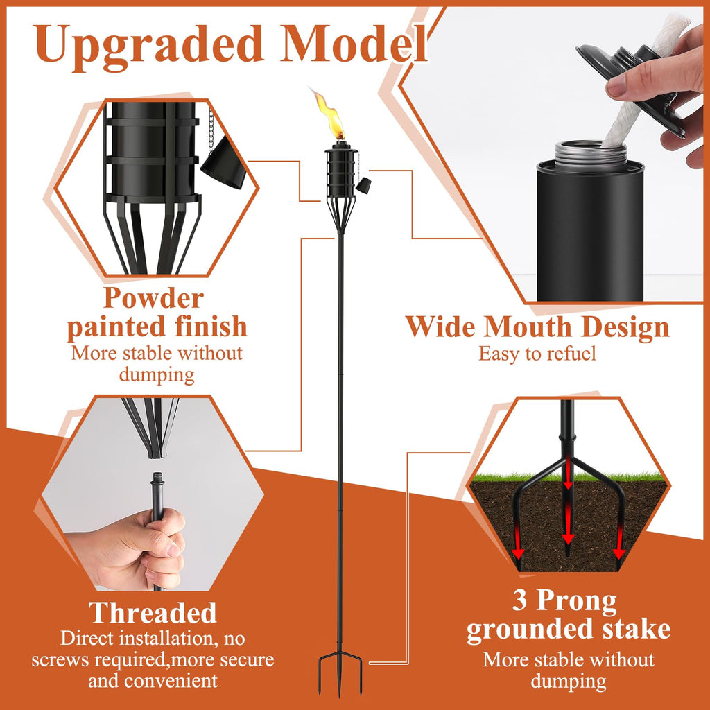 Citronella Garden Torch Set of 6, 16oz Metal Torch U59578