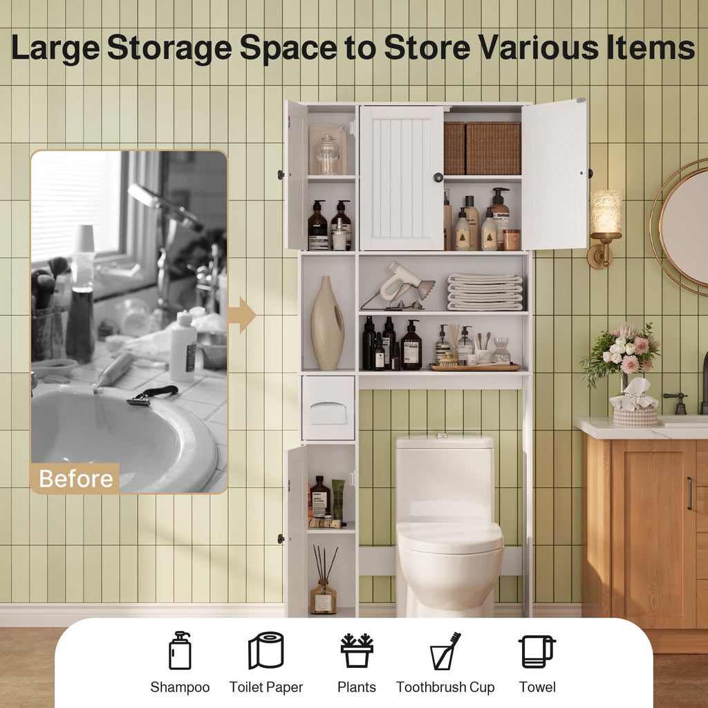 Over The Toilet Storage Cabinet with Five Doors White E1980