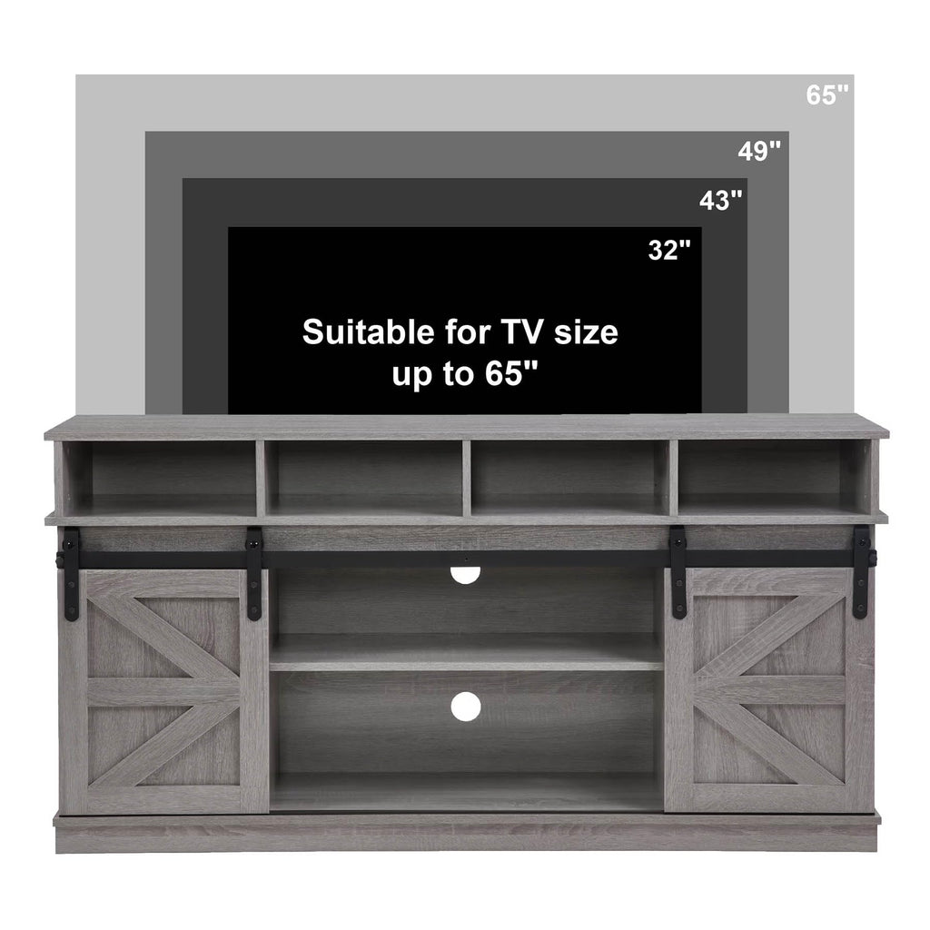 Grey Wood TV Stand with Sliding Barn Doors and 4 Drawers K464020