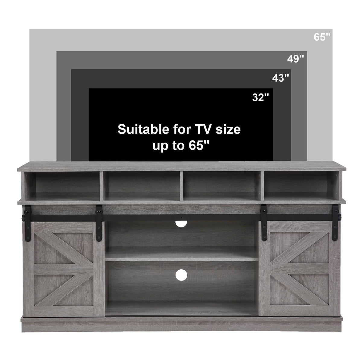 Grey Wood TV Stand with Sliding Barn Doors and 4 Drawers K464020