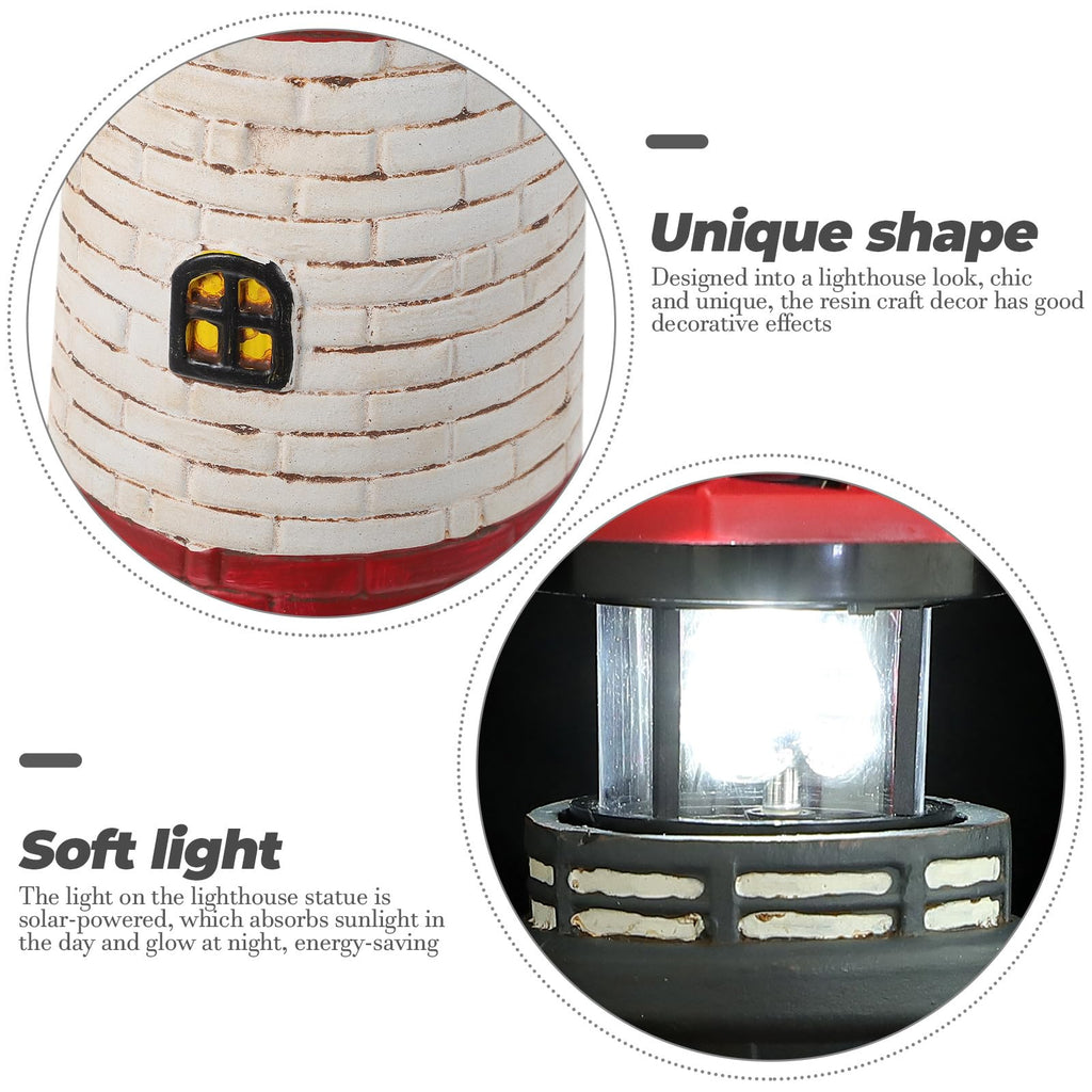 Solar Lighthouse Statue with LED Light 14.76 Inch Red H28120