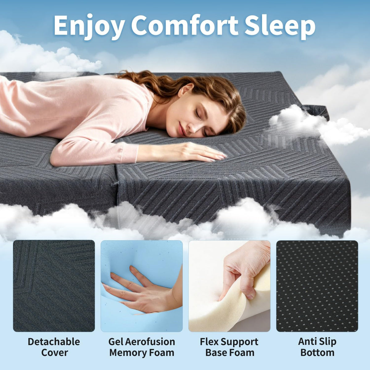 6 Inch Foldable Memory Foam Mattress Queen Size M6050
