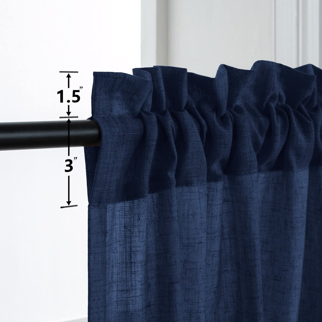 Navy Blue Linen Curtains 96 Inches Long Rod Pocket Semi Sheer Cotton Canvas S937584