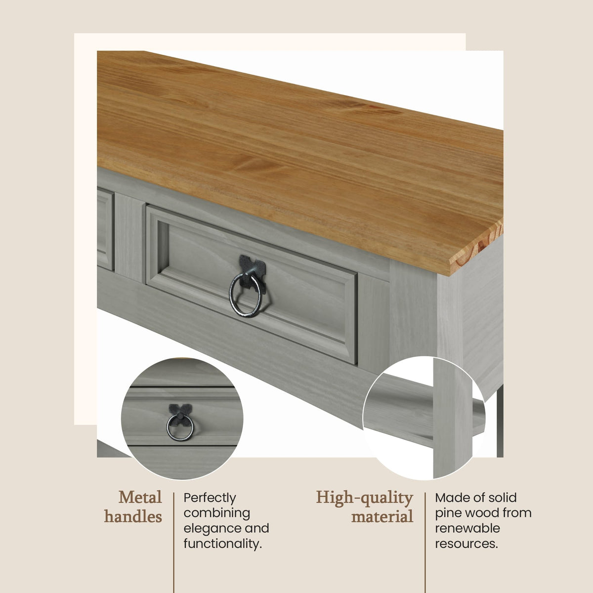 Solid Wood Console Table with 2 Drawers W2308