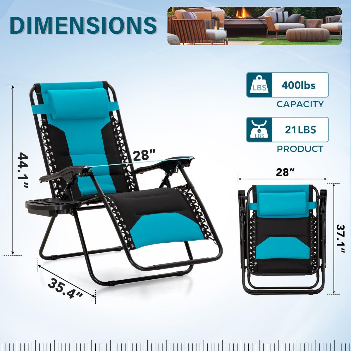 Zero Gravity Chair Set of 2 Folding Patio Lounge Recliner with Pillows Cup Holder S404
