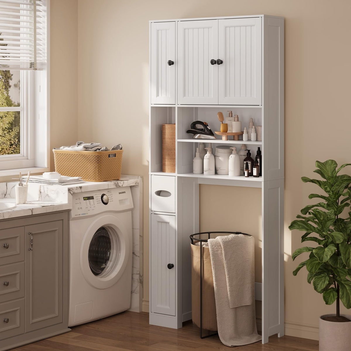 Over The Toilet Storage Cabinet with Five Doors White E1980