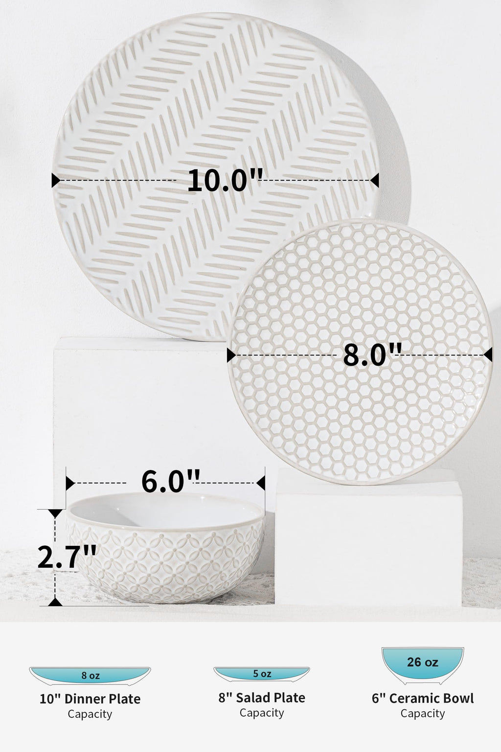 12 Piece Embossed Stoneware Dinnerware Sets for 4 O305