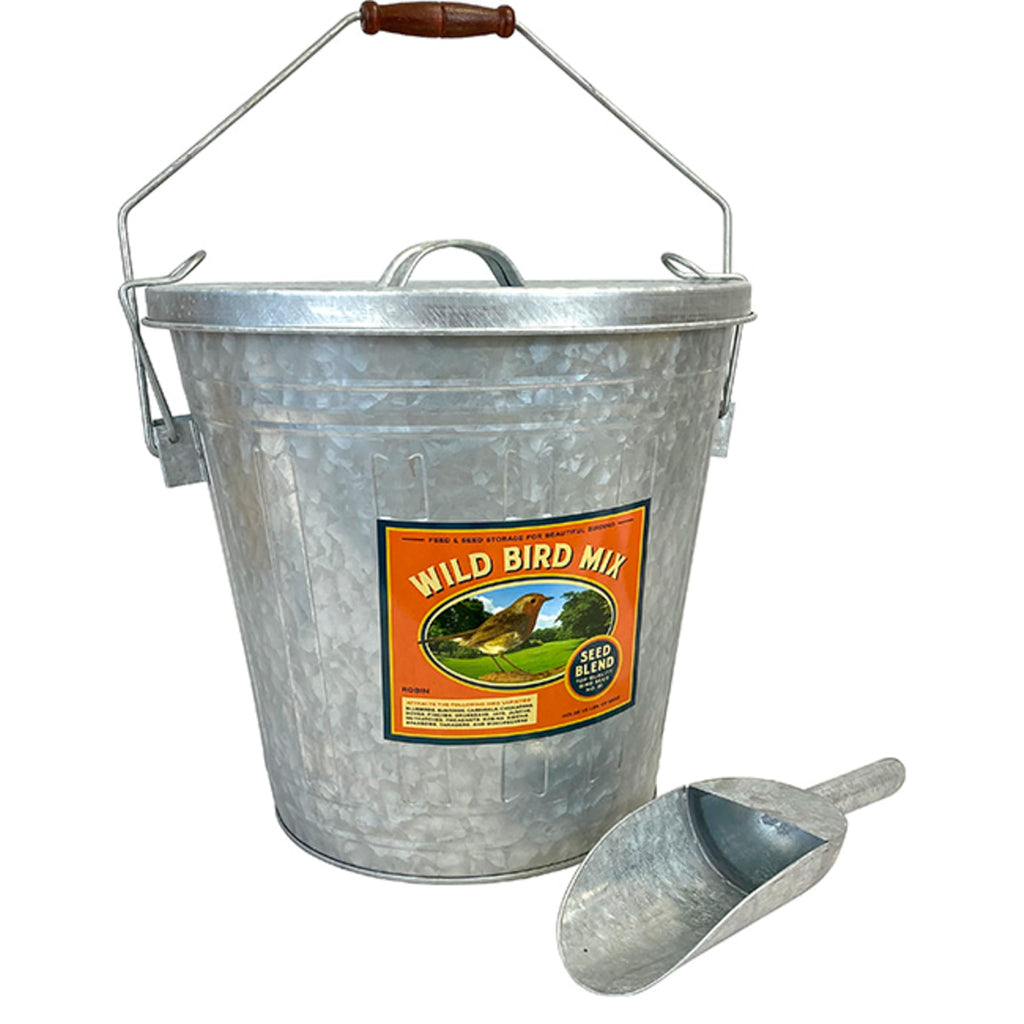 Galvanized Steel Bird Seed Storage Bucket Bin with Scoop N9994