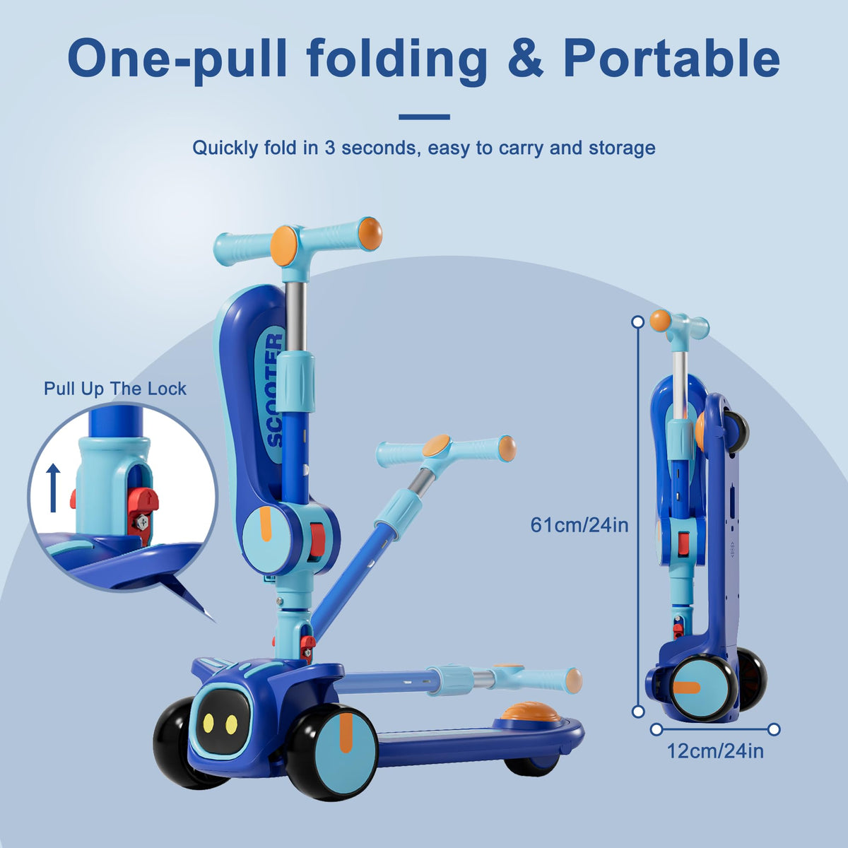 2-in-1 Kids 3 Wheel Kick Scooter with Adjustable Seat Y7334
