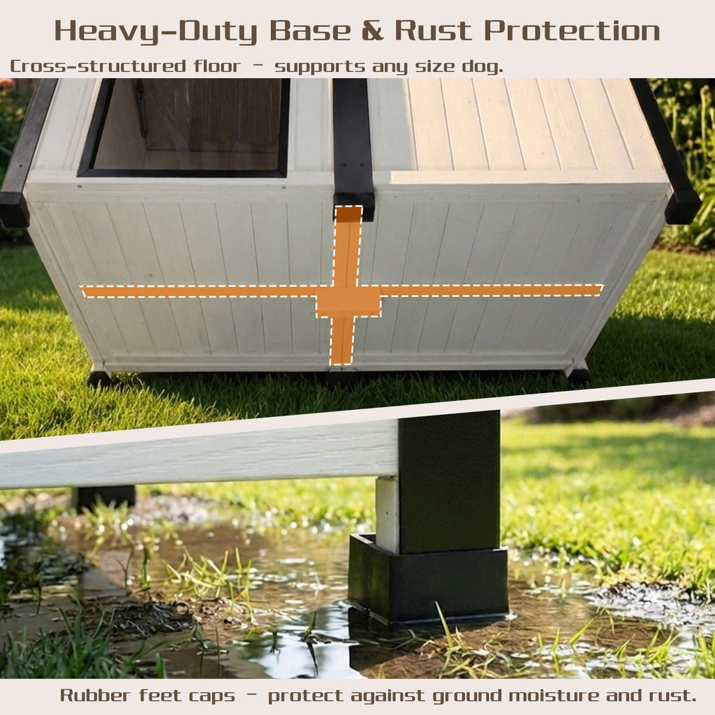 55" Large Wooden Dog House Outdoor Heavy Duty Weatherproof Kennel with Asphalt Roof G59986