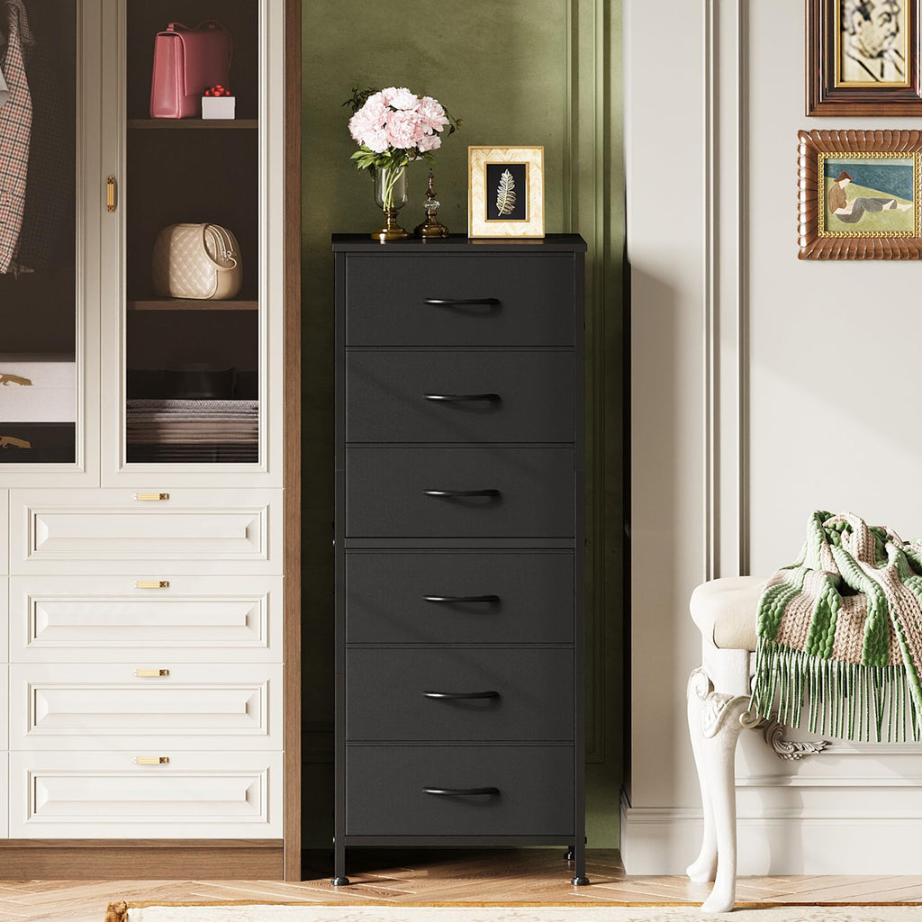 Black 6 Drawer Tall Dresser P1013