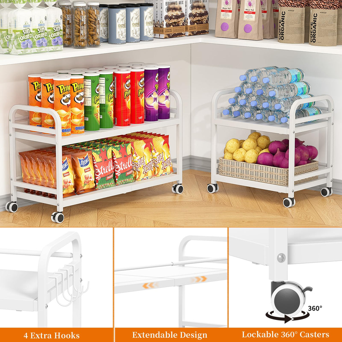 2-Tier Expandable Rolling Cart with Wheels M445