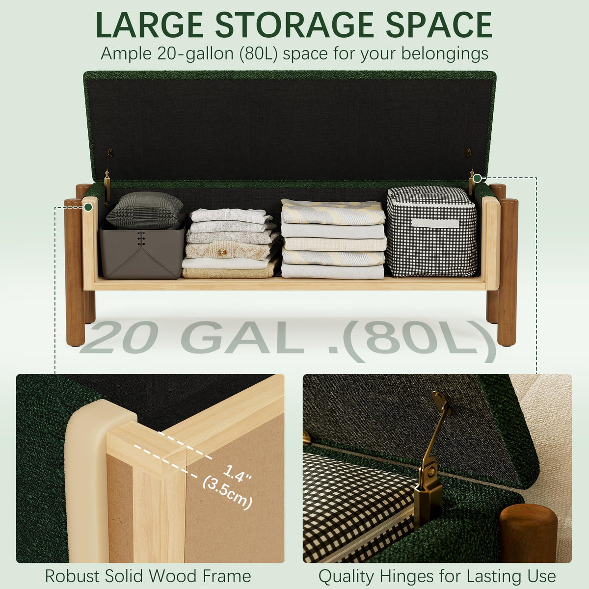 Green Fabric Upholstered Storage Bench D6034