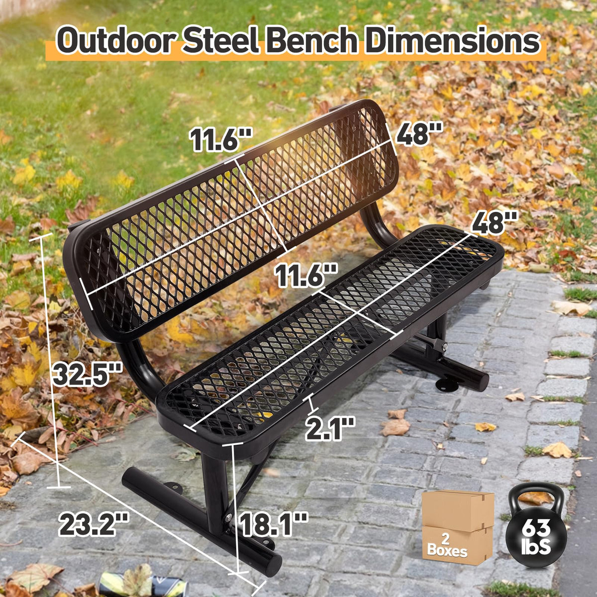 Metal Park Bench with Backrest H18420