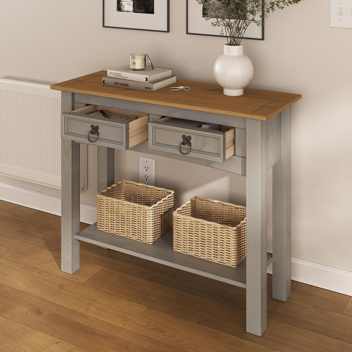 Solid Wood Console Table with 2 Drawers W2308