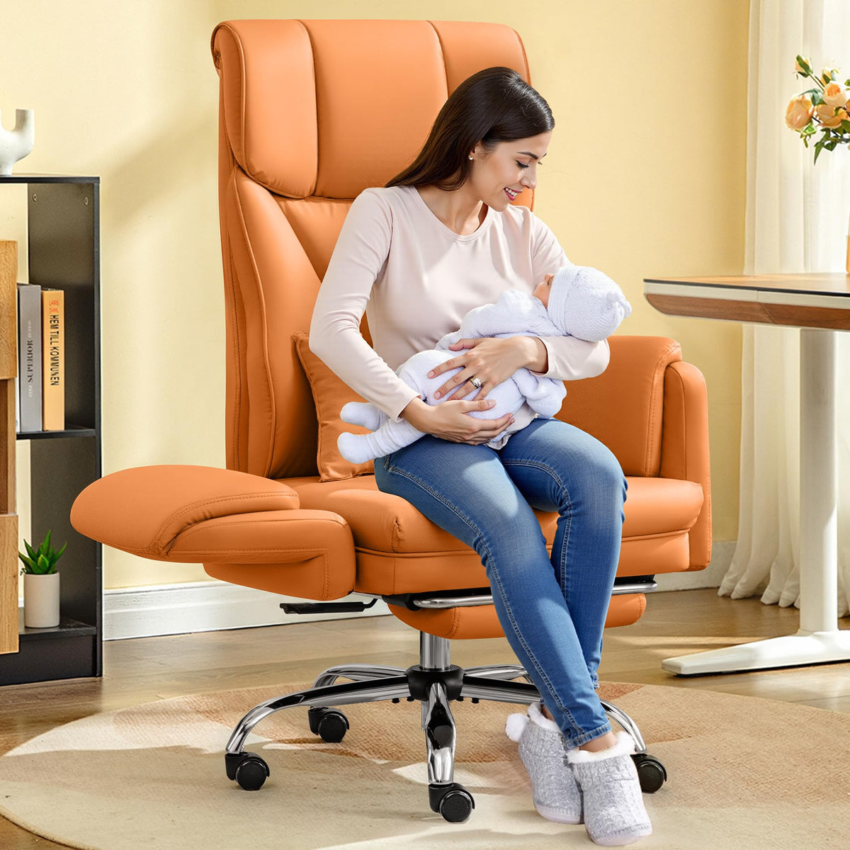 Brown Office Chair with Flip Armrests Q463109