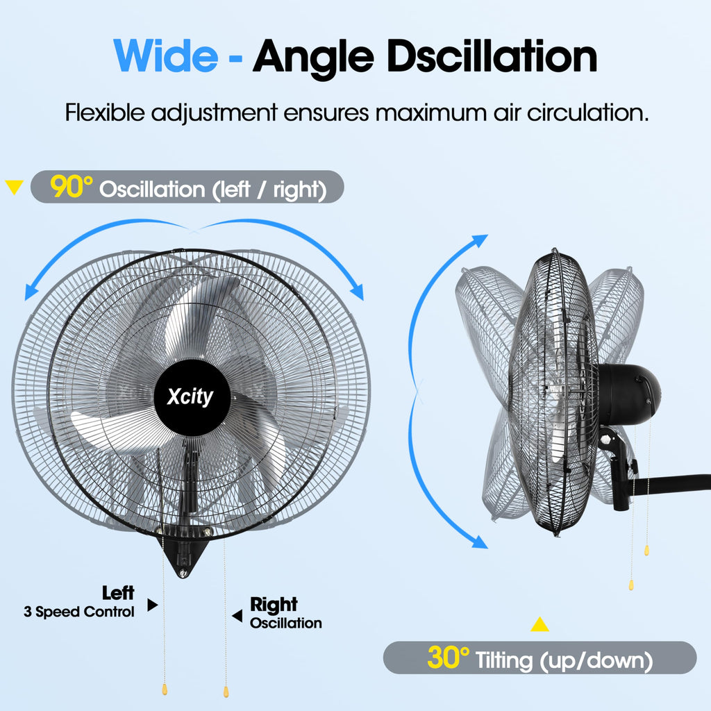 20 inch Industrial Wall Mounted Oscillating Fan, 3-Speed, 5500 CFM, Black M11992