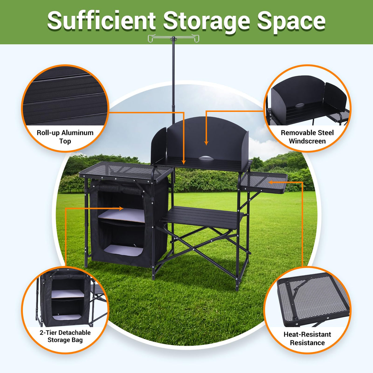 Black Portable Folding Camping Table Y1116