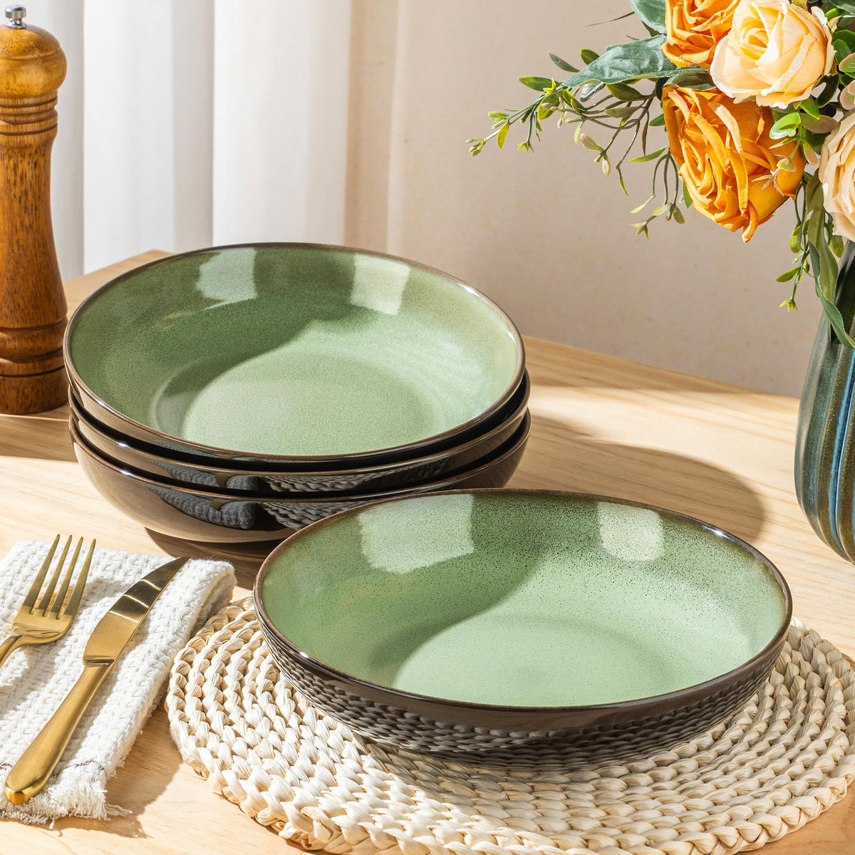 9.0" Ceramic Pasta Bowls Set of 4 O6115