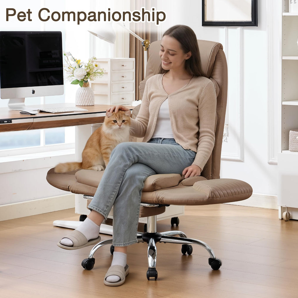 Cross Legged Office Chair with Flip Armrest and Footrest Brown E212
