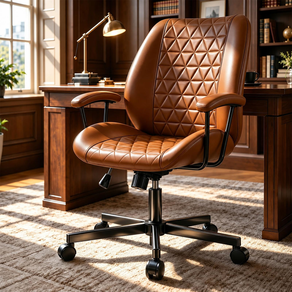 Brown PU Leather Office Chair with Lumbar Support A7944