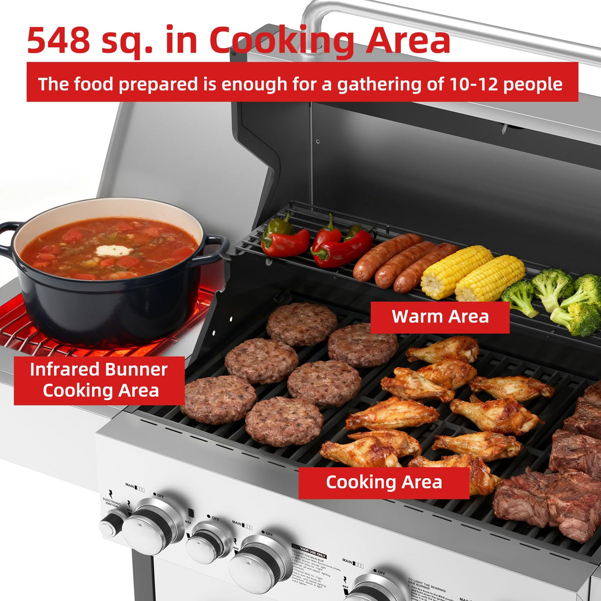4 Burner Gas Grill with Side Burner and Wheels W858
