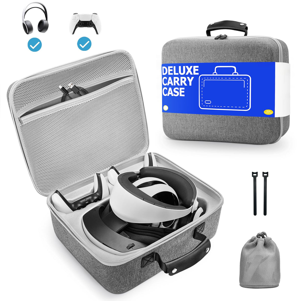 Grey Portable Hard Case for Gaming Headset and Touch Controllers Y407