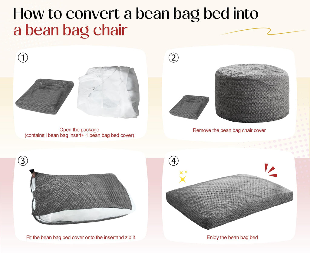 Bean Bag Chair Convertible 3 in 1 Washable Giant W500