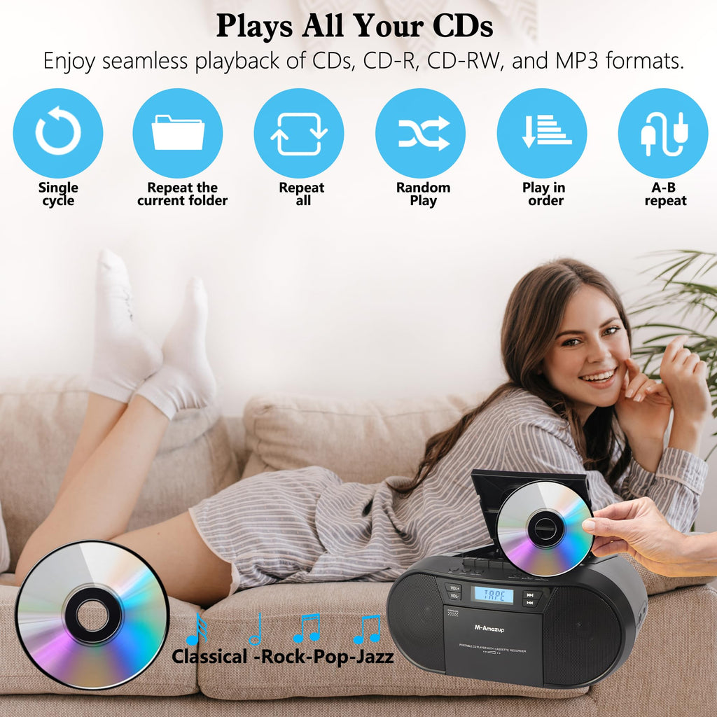 Portable CD Cassette Boombox with Bluetooth MP3 USB FM Radio X441